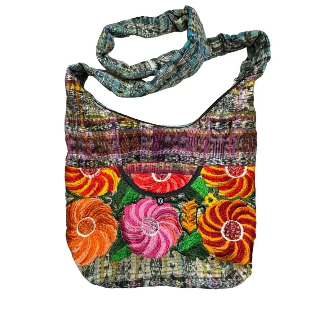 Women's Hobo Bohemian Floral Embroidered Shoulder Bag Crossbody Purse Pocketbook